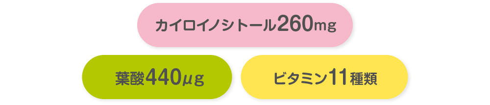 カイロイノシトール260mg/葉酸440μｇ/天然由来のビタミン10種類/天然由来のミネラル8種類