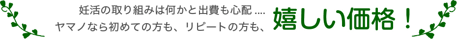 妊活の取り組みは何かと出費も心配....ヤマノなら初めての方も、リピートの方も、嬉しい価格!